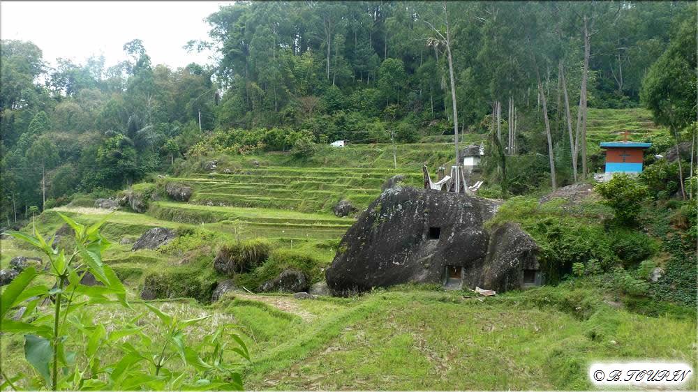 indonesie sulawesi : Paysage de montagne. Les trous dans le rocher sont des tombes.